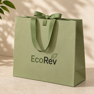 Sac en papier vert EcoRev avec poignée en ruban, sac plat standard écologique pour les achats professionnels - Product Image 1