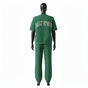 Conjunto de Pantalón y Camiseta de Felpa de Algodón y Poliéster de Primera Calidad, 220 GSM, para Mujer, Estampado de Grafiti Verde, Logotipo Personalizado - Product Image 6