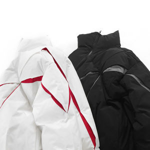Chaqueta Acolchada Blanca para Hombre con Cuello Alto y Detalles Rojos, Cierre de Cremallera, Estilo Deportivo, Chaqueta Gruesa de Plumón para Hombre - Product Image 4