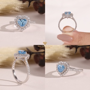 แหวนรูปหัวใจสีน้ำเงินสดใส โรแมนติก หรูหรา ระดับความสะอาด VS1 สำหรับผู้หญิง เพชร CVD 1.50 กะรัต ผลิตในห้องปฏิบัติการ รับรองโดย IGI ทองคำแท้ 14K - Product Image 5