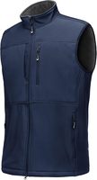 Gilet pour homme bleu marine à col rond, respirant, réversible, fermeture éclair, coupe-vent, vêtement d'extérieur décontracté, longueur normale, couleur unie, polyester