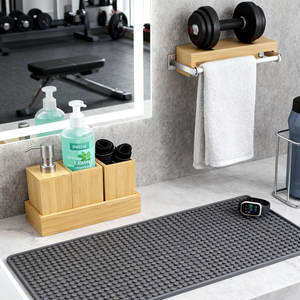 Ensemble d'accessoires de salle de bain en bambou de luxe, organiseur de vanité moderne avec distributeur de savon, porte-brosse à dents et rangement pour la maison - Product Image 3