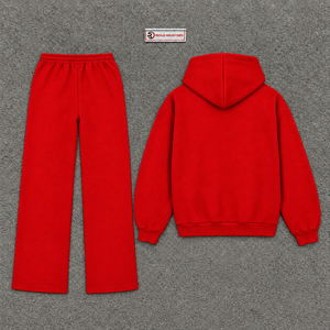 Rotes Herren-Trainingsanzug-Set mit Reißverschluss-Hoodie, Einfarbiger Fleece-Pullover und Jogginghose, Lässige Streetwear, Sportliche Zweiteiler-Kombination - Product Image 6