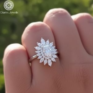 Bague de fiançailles ovale en moissanite pour femme Charm_Jewells, plaqué or 10 carats, argent 925, sertissage à griffes, certifiée IGI, 3g - Product Image 1