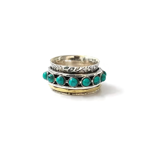 Handcrafted Multi Turquoise <b>Spinner</b> <b>Ring</b> Fidget Textured Wide Sterling Silver Band Jewelry Supplier INDIA - Product Image 3