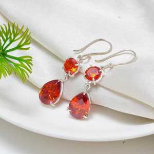Nikhil Gems NG-033 925 Sterling Silver Handmade Red Garnet Pear Drop <b>Earrings</b> Natural Gemstone Jewelry Trendy Elegant Gift for - Product Image 2