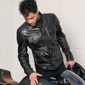 แจ็กเก็ตมอเตอร์ไซค์สำหรับผู้ชายเสื้อแจ็กเก็ตมอเตอร์ไซค์หนังสีทึบสวมใส่สำหรับการแข่งรถยนต์ - Product Image 5