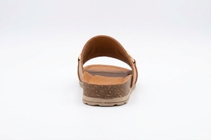 Sandales plates en cuir véritable marron à bout ouvert avec boucle à anneau doré, antidérapantes, avec coussin d'air, chaussures confortables et tendance pour l'été - Product Image 4