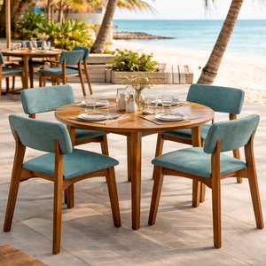 Teak Wood Dining Chair Rika Style Scandinavian Premium Quality Foam <b>Cushion</b> Upholstered Seat <b>Back</b> Hotel Restaurant - Product Image 5
