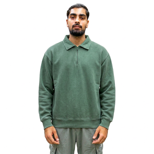 Sweat-shirt à col zippé vert pour homme, coupe classique, couleur unie, col rabattu, style streetwear décontracté, tissu polaire, 100% coton - Product Image 1