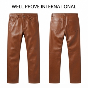 Pantalones de Invierno para Hombre de Cuero Borgoña con Logotipo Personalizado, Piel de Cordero Premium de 450 GSM, Secado Rápido, Transpirables, Cierre de Cremallera, Cintura Alta, Paneles en las Rodillas - Product Image 3