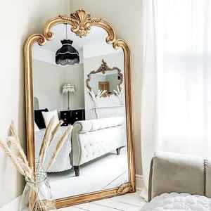 Miroir sur pied en teck massif sculpté à la main avec cadre orné classique pour une décoration intérieure de luxe - Product Image 2