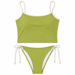 Conjunto de Bikini de Color Sólido para Mujer, con Tirantes Ajustables y Lazos Laterales, Traje de Baño de Dos Piezas, OEM, ODM, Venta al Por Mayor - Product Image 3