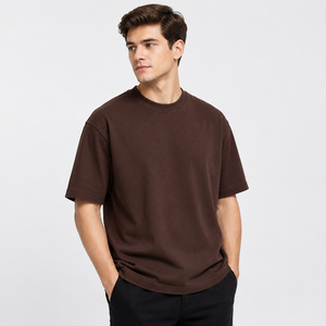 T-shirt pour homme en coton marron à col rond et manches courtes, coupe classique, décontracté, couleur unie, tricot jersey, style uni teint - Product Image 4