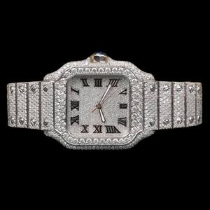 Round Moissanite Diamond & 925 <b>Sterling</b> <b>Silver</b> Unique Mechanical <b>Watch</b> Luxury Antique Style with 41mm Dial ETA Movement - Product Image 1