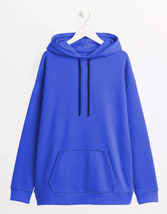 Sweat-shirt à capuche surdimensionné pour femme, bleu uni, en coton tricoté, avec poches, coupe classique, pour l'automne - Product Image 4