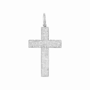 Colgante de Cruz Religiosa HipHop Cristiana para Hombre, Oro Blanco Sólido de 10K, Diamante de Corte Redondo, 1.80 Pulgadas, 1 CT, Joyería Personalizada - Product Image 1