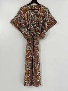 Nuevo Sari Bohemio 100% Seda con Estampado Floral, Vestido Cruzado con Plumas en la Cintura Natural, Maxi Casual Largo hasta el Suelo para Mujer - Product Image 4