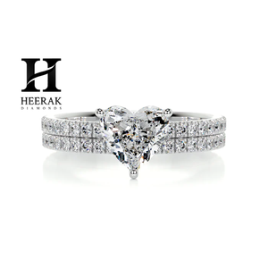 Ensemble de mariage de luxe 2 pièces : Bague de fiançailles en diamant de laboratoire taille cœur 1 ou 2 carats avec alliance éternité assortie - Product Image 3