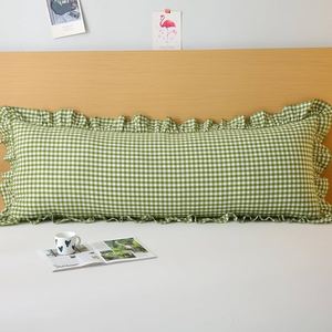 <b>Extra</b> <b>Large</b> Ruffled Lumbar Cushion Cover, 100% Cotton Printed Striped Frilled <b>Pillow</b> Red Ticking Stripe 16X41" - Product Image 1