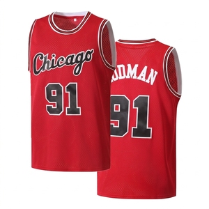 Maillot de basket-ball pour homme 91 Rouge Brodé Décontracté Gilet de sport sans manches Col en maille respirante 100% Polyester Tenue d'entraînement - Product Image 1