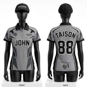 เสื้อเจอร์ซีย์ผ้าโพลีเอสเตอร์อินเตอร์ล็อคพรีเมียม 160 GSM สีชมพู-เทา ดีไซน์ลายแผง ระบายอากาศได้ดี แห้งเร็ว รับสกรีนโลโก้ตามแบบ - Product Image 3