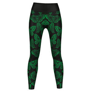 Leggings de yoga taille haute longueur intégrale imprimé papillon vert respirant en Spandex et Polyester avec taille élastique - Product Image 6