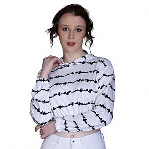 EVERGLOW Women'<b>s</b> Hooded Puff Sleeve Crop Top Casual Long Sleeve Terry Breathable Eco-Friendly White Black Spring Fashion - Product Image 1