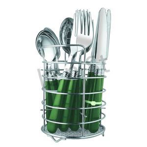 Ensemble de couverts avec support de fil 24 pièces ensemble de couverts en acier inoxydable ensemble de couverts avec poignée verte en acier inoxydable - Product Image 1