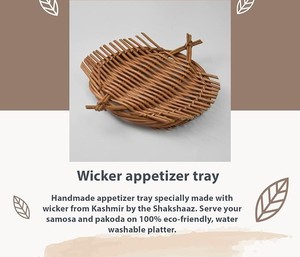 Handmade Wicker Appetizer Tray for Serving Snacks Fruits Bread Tea Coffee <b>Table</b> Kitchen Dining Home Decor <b>Basket</b> - Product Image 3