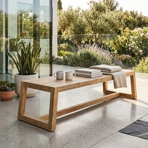 Hermosa Outdoor <b>Table</b> Modern Solid Teak Wood Patio Furniture Elegant Rectangular Terrace Dining <b>Table</b> For Exterior Living Spaces - Product Image 5
