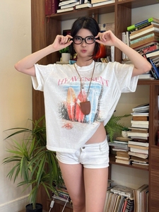 Camiseta de Verano para Mujer, Estilo Vintage, Lavada, con Apliques y Logotipo Gráfico, de Jersey, Manga Corta, Algodón, Corte Holgado, Estampado Playero, Casual, Estilo Urbano - Product Image 4