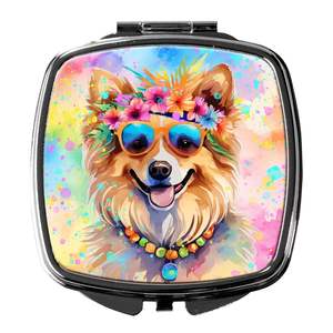 Pomarian Hippie Dawg, espejo de maquillaje de mano plegable compacto, espejo decorativo de viaje portátil para mujeres y niñas, regalo de tamaño de bolsillo - Product Image 1