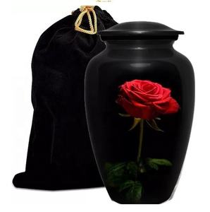 Urne funéraire noire en aluminium de style américain Impression de roses rouges Urne funéraire décorative en métal laqué Pots funéraires pour cendres d'adultes - Product Image 6