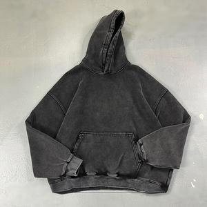 Sudadera con capucha extragrande y corta, gris oscuro, con lavado ácido y efecto desgastado, forro polar, corte holgado, estilo vintage streetwear, venta al por mayor y personalizada - Product Image 2