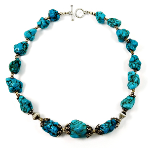 Collier de perles turquoise pour femmes Style Vintage collier de pierres précieuses brutes pour les fêtes collier de perles naturelles bijoux bohème - Product Image 3