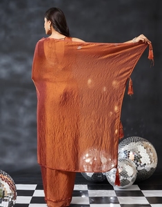 Sari de seda liso KV para fiesta con blusa sin coser, reversible y sin arrugas, ideal para ocasiones de otoño - Product Image 6