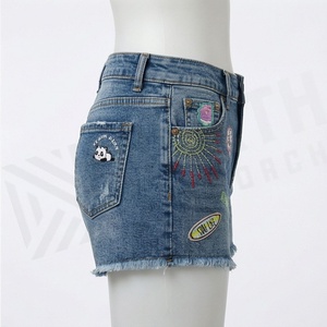 Heavy <b>Work</b> Casual Denim Shorts Colorful Floral Embroidery Womens Summer Loose <b>Jeans</b> High Quality Customized Color Fit - Product Image 3