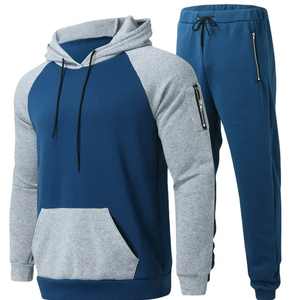 Ensemble de survêtement à capuche pour homme, orange et noir, à blocs de couleur, manches longues, sweat-shirt décontracté et pantalon, en polyester respirant, pour l'automne - Product Image 5