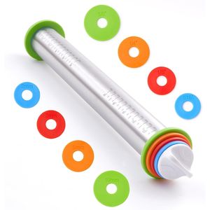 Rodillo de amasar ajustable de acero inoxidable de 17 pulgadas con anillos de grosor para hornear masa, fondant, pizza y repostería - Tablas y herramientas para repostería - Product Image 1