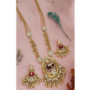 Ensemble collier long et boucles d'oreilles en or plaqué de haute qualité avec pierres Moissanite, bijoux de créateur pour femmes, idéal pour les mariages - Product Image 2