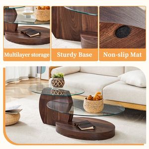 Tavolino da Caffè Moderno a Doppio Strato con Venature in Noce, Design Versatile, Disponibile in Diversi Colori, Vetro Rinforzato, Pannello in Fibra di Legno, Adesivo - Product Image 2