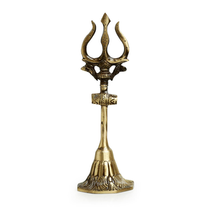 Trishul de Latón con Estatua de Damru, Tridente del Dios Shiva, Ídolo Decorativo para el Hogar, Templo, Puja, Mandir, Decoración Religiosa Hindú - Product Image 2
