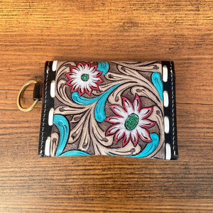 กระเป๋าสตางค์หนังแท้สำหรับผู้หญิงดีไซน์เนอร์ลายดอกไม้พร้อมพวงกุญแจกระเป๋าใส่เหรียญขนาดเล็กใช้งานได้หลายรูปแบบสไตล์ตะวันตกยอดนิยม - Product Image 5