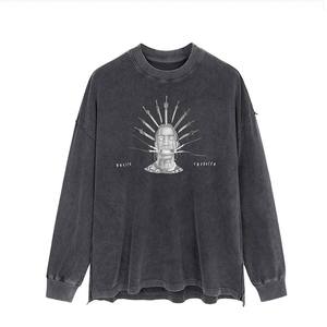 Sweat-shirt thermique en molleton pour homme, style coréen, délavé à l'acide, avec cordon de serrage, 100% coton, séchage rapide, logo personnalisé, respirant, vintage - Product Image 1
