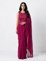 Sari en Georgette Magenta pour Femme, Broderie Étoile, Style Traditionnel Indien et Pakistanais, Longueur Ras du Sol, Vêtement de Mariage, Matériaux Recyclés