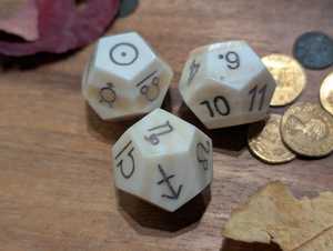 Hand Carved Natural Bone Astrological <b>Dice</b> <b>Set</b> – Zodiac Planetary Oracle Tool - Product Image 1