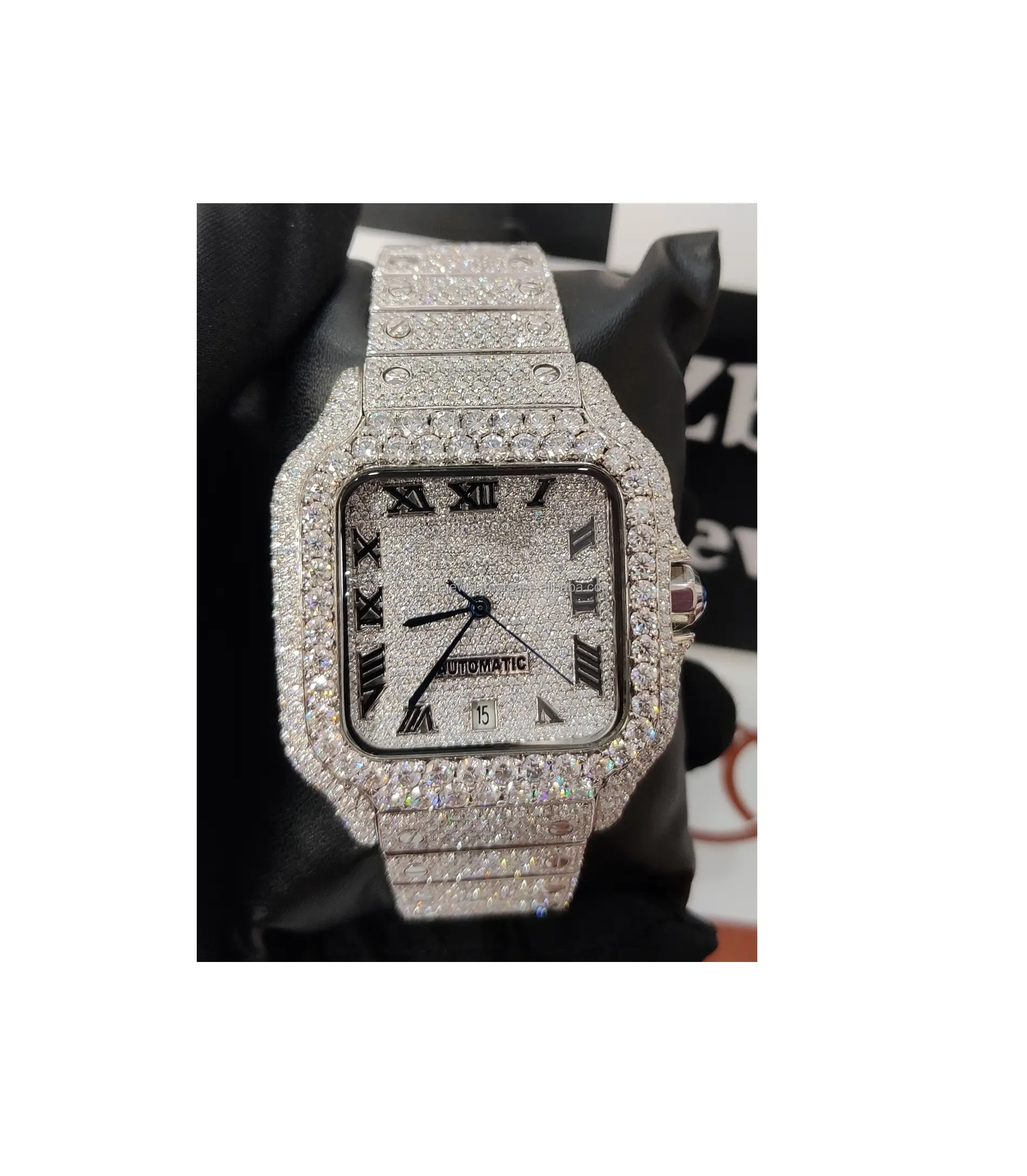 腕時計高級手作りVVSクラリティモアッサナイトダイヤモンドマイクロセッティングスタッズ完全アイスアウト男性女性用