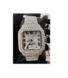 Harga grosir jam tangan buatan tangan mewah VVS Clarity Moissanite berlian pengaturan mikro bertatahkan penuh es jam tangan untuk pria wanita