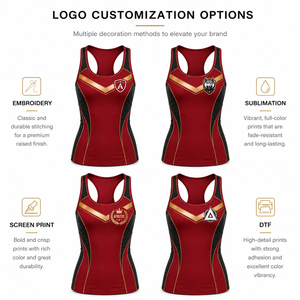 MEGAMAPLE Racerback Crew Neck High Waist <b>Crop</b> Yoga Tank <b>Top</b> <b>Red</b> Black Gold Contrast Binding Quick Dry Seamless Knitted 120g - Product Image 3